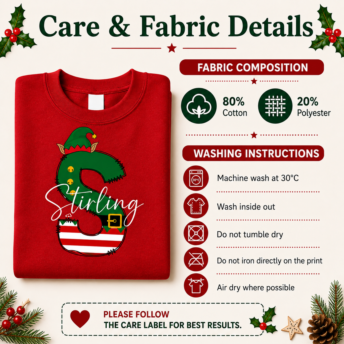 Personalised family matching xmas sweaters sweatshirts jumpers festive - YOUR name elf initial design - red