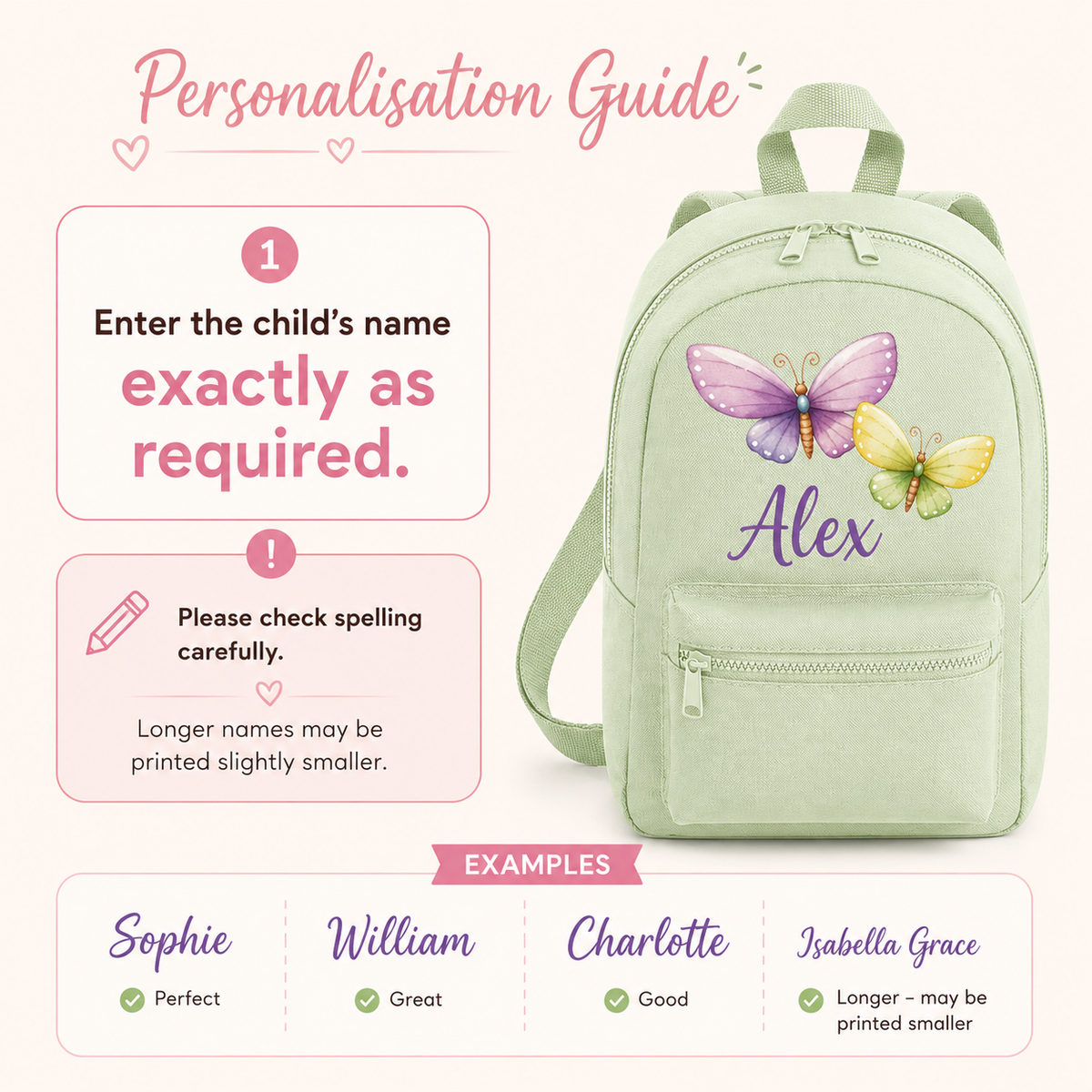 Personalised Butterfly Mini Backpack, Custom Name Nursery Rucksack for Kids