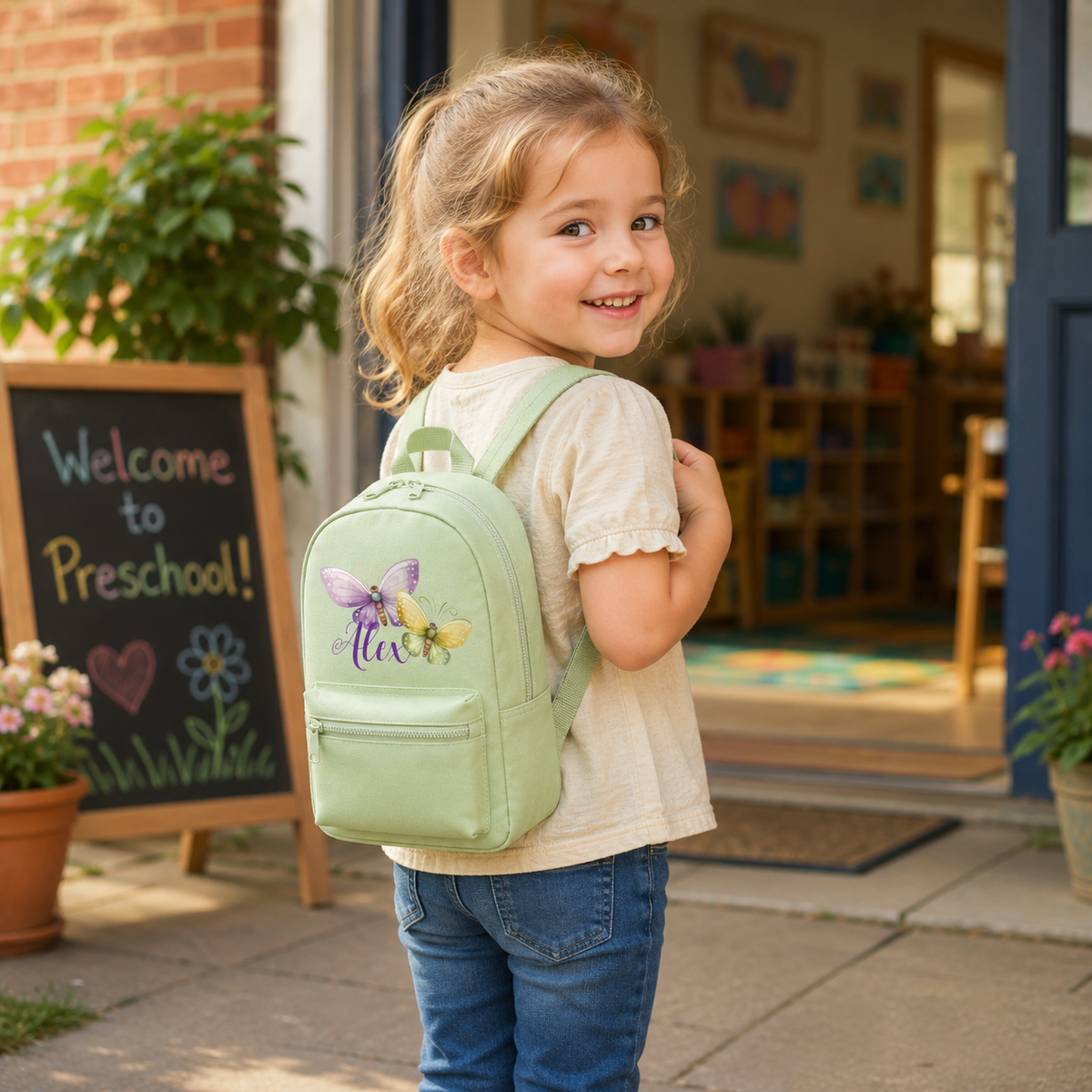 Personalised Butterfly Mini Backpack, Custom Name Nursery Rucksack for Kids