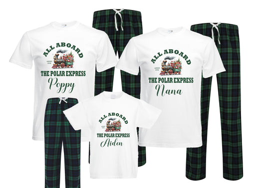 Personalised Family Christmas Pyjamas – Polar Express - green
