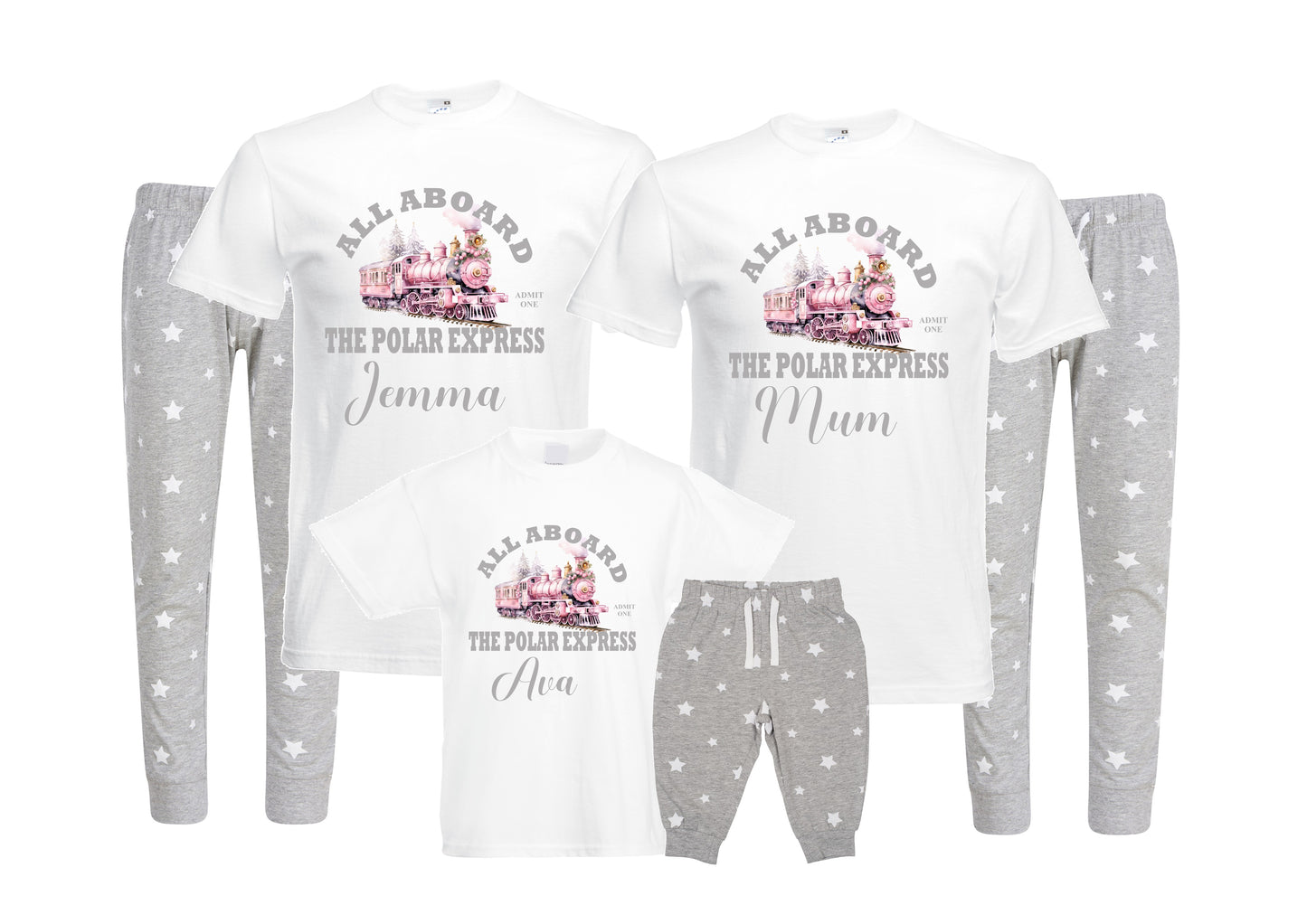 Personalised family matching xmas pjs pyjamas festive - Polar Express pink