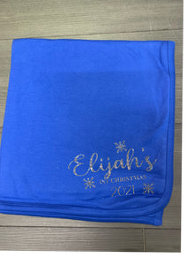 Personalised 1st Christmas glitter print baby blanket -  3 COLOURS