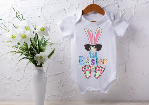 My 1st first Easter kids baby vest, bodysuit - bunny rabbit ears and feet shades sunglasses design