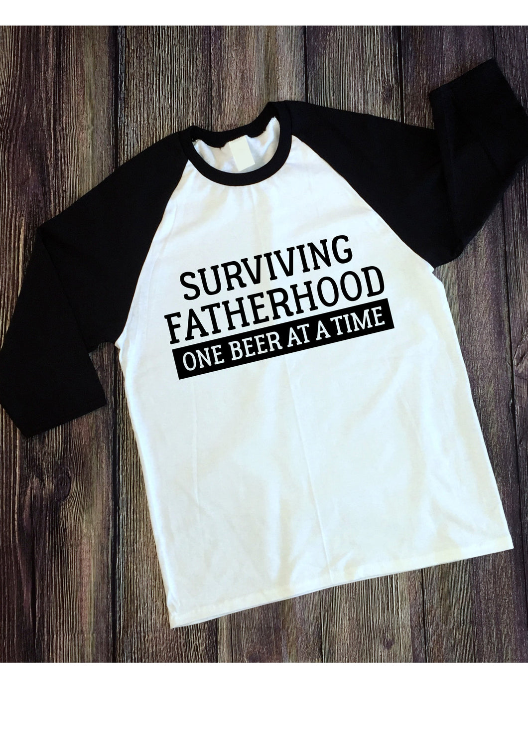 Surviving fatherghood one beer at a time baseball tee