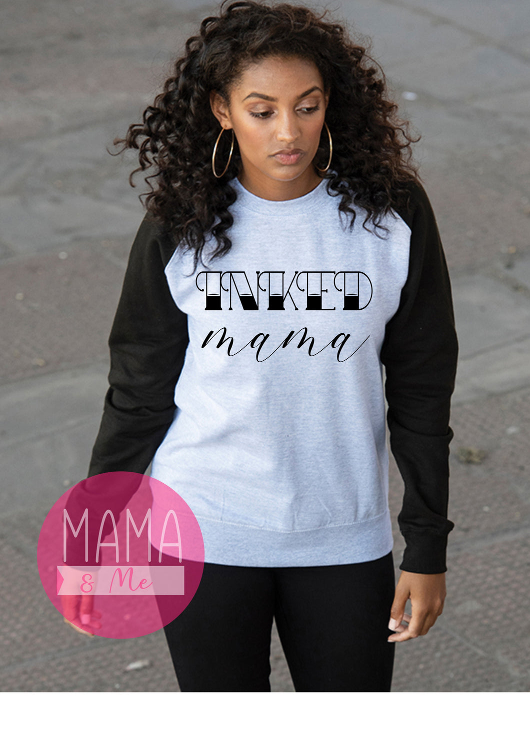 Inked Mama print ladies baseball sweater
