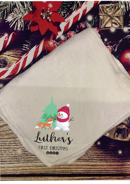 Personalised (Your name's) first Christmas (your year) snuggle blanket - white