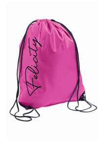 Personalised signature style drawstring gym bag - 8 colours