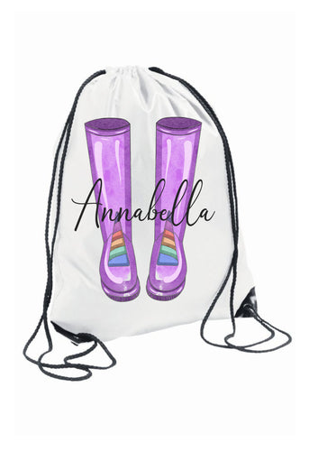 Copy of PERSONALISED: your name UNICORN wellies bag welly boots outdoor shoes wet shoes school gym pe nursery bag