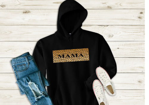 Mama leopard box print Ladies hoody - black