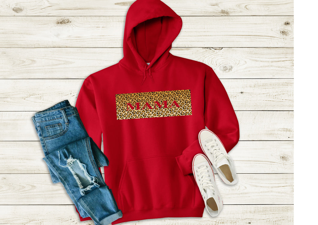 Mama leopard box print Ladies hoody - red