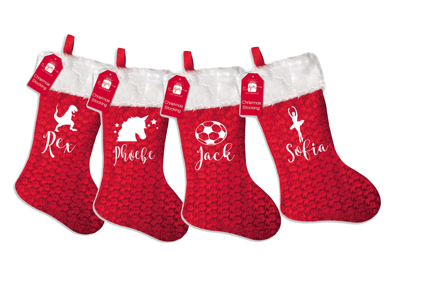Personalised Kids Christmas stocking - family set - dinosaur, unicorn, football & dancer