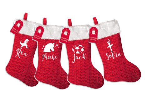 Personalised Kids Christmas stocking - family set - dinosaur, unicorn, football & dancer