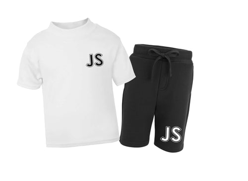 Personalised initials kids shorts & t-shirt set - twinning option - black