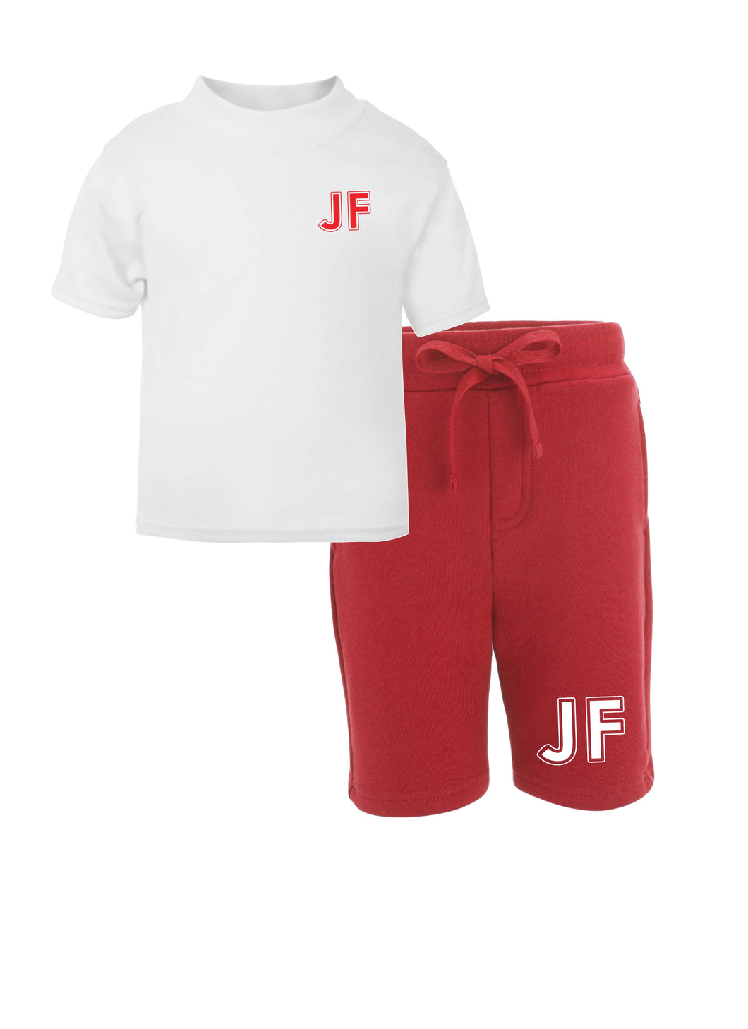 Personalised initials kids shorts & t-shirt set - twinning option - red