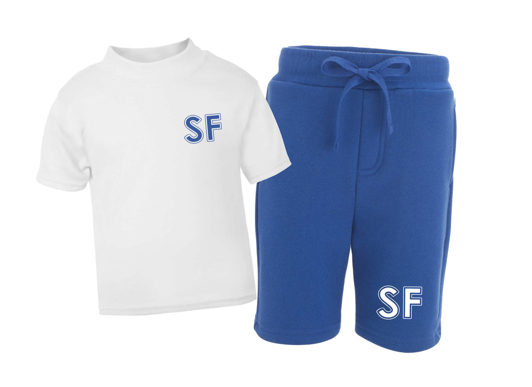 Personalised initials kids shorts & t-shirt set - twinning option - royal blue