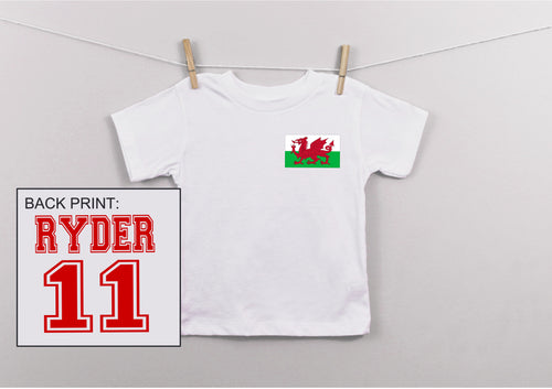 Personalised your name and number print kids football style t-shirt - WALES