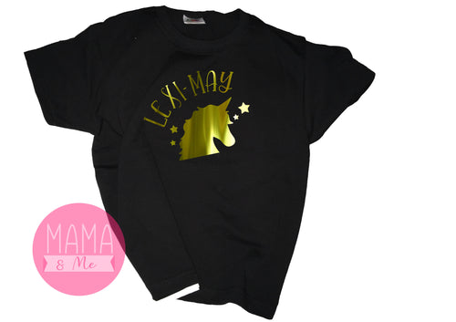 Kids Personalised (Your Name) Gold Unicorn T-shirt
