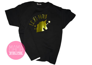Kids Personalised (Your Name) Gold Unicorn T-shirt