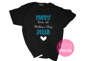 Personalised Our 1st Mother's Day - Mummy & Kids name print kids t-shirt - black