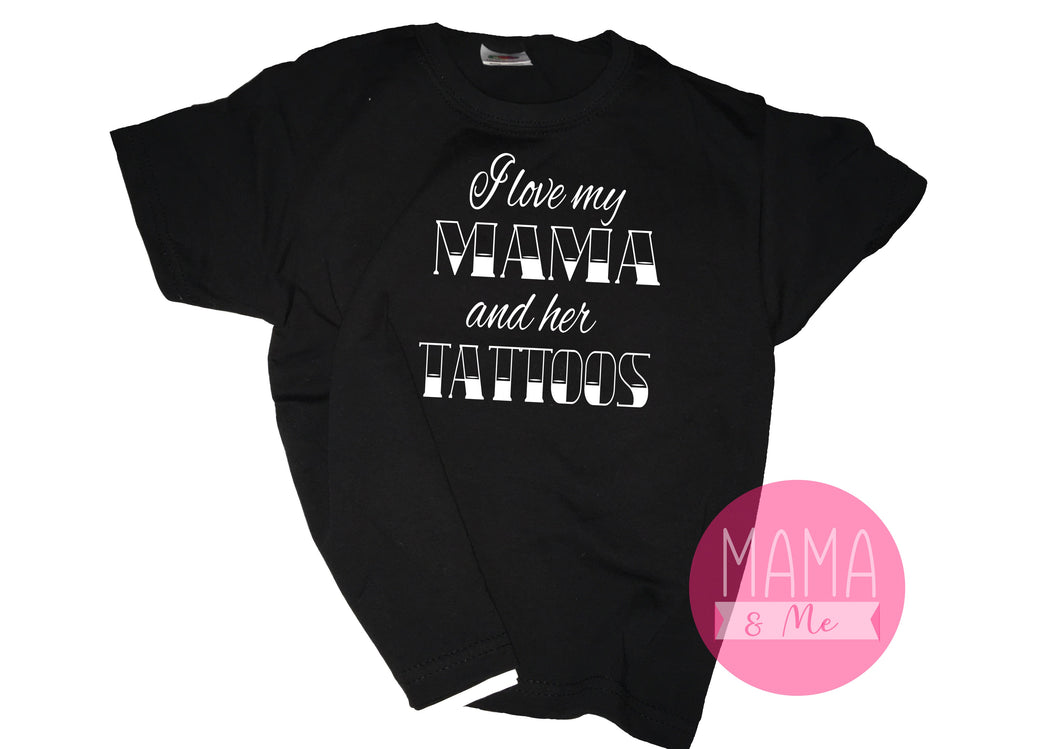 I love my Mama and her tattoos print kids t-shirt - black