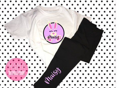 Personalised Easter bunny name - kids tee & legging lounge set