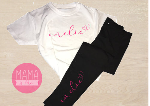 Personalised heart script name - kids tee & legging lounge set