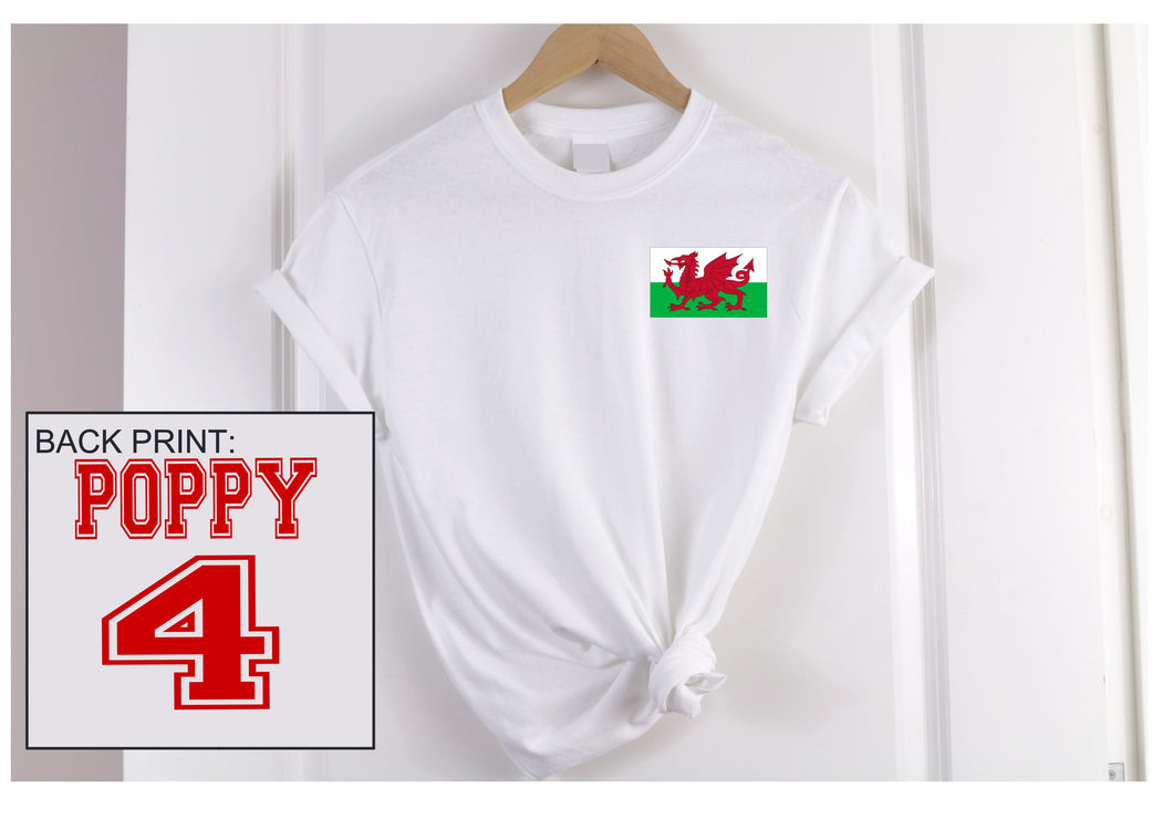 Personalised your name and number print football style Ladies t-shirt - WALES