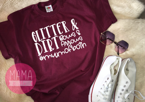 Glitter & Dirt, Mum of both print Ladies t-shirt - burgundy