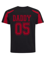 Load image into Gallery viewer, Personalised Daddy and your number Print mens football shirt style t-shirt