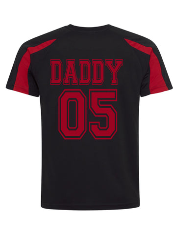 Personalised Daddy and your number Print mens football shirt style t-shirt