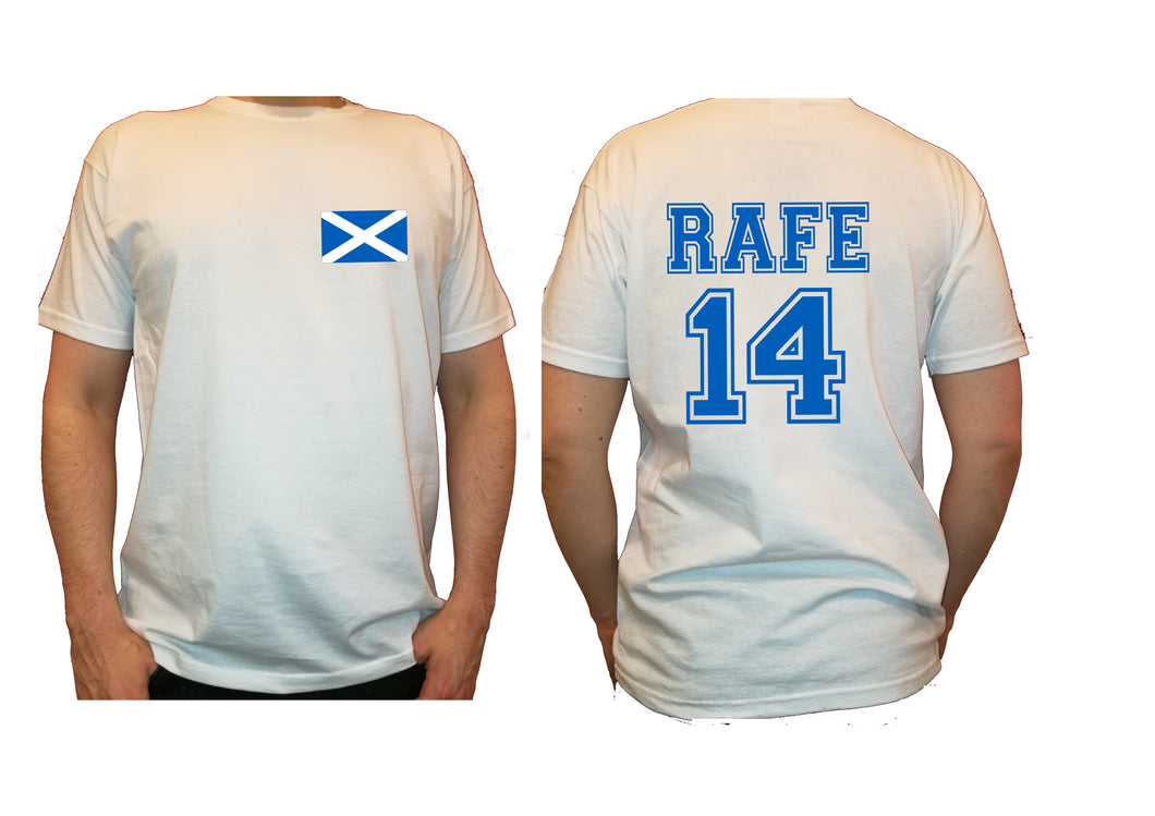 Personalised your name and number print mens football style t-shirt - SCOTLAND