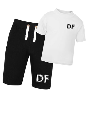 Personalised initials mens shorts & t-shirt set - twinning option - black