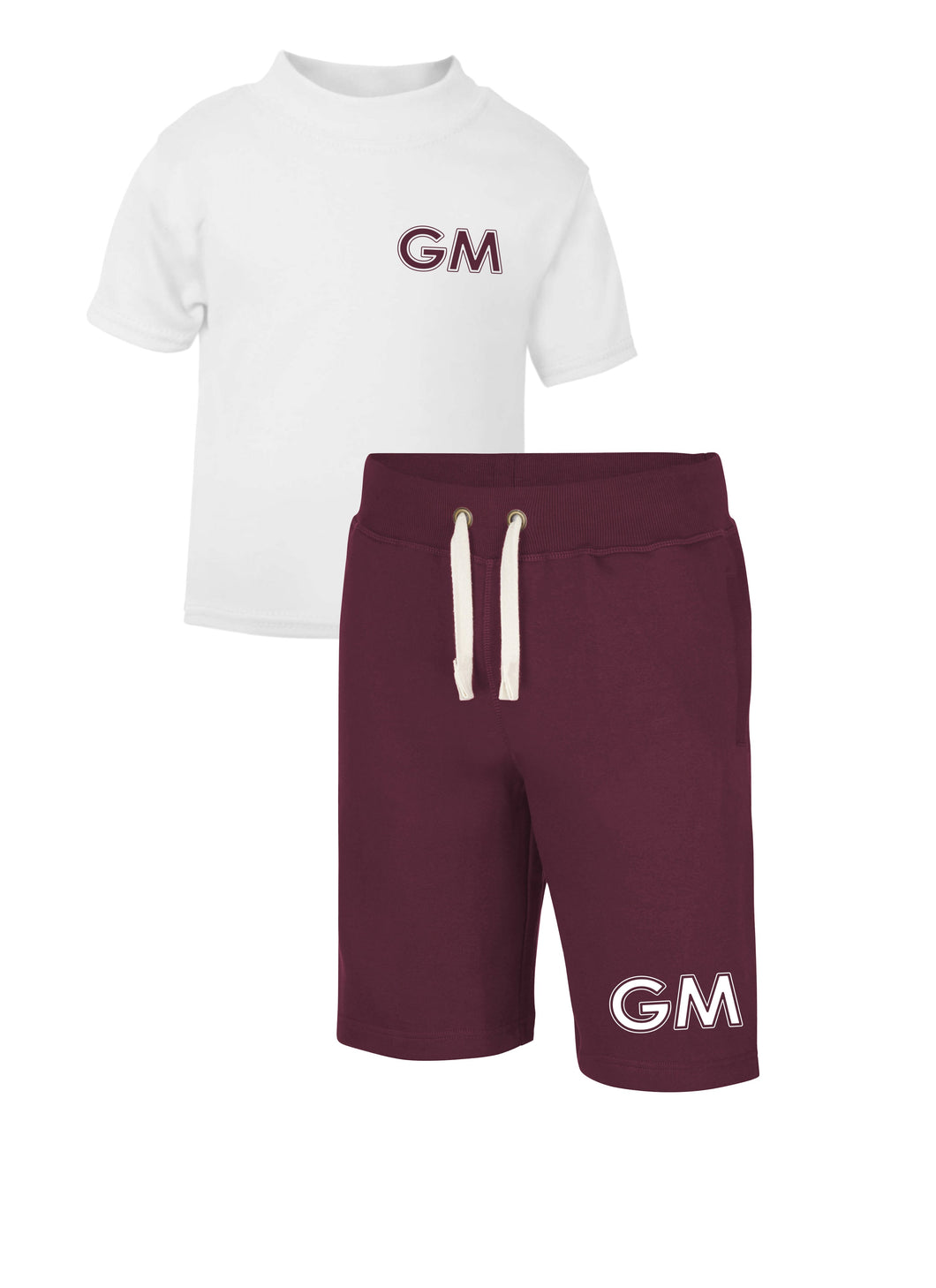 Personalised initials mens shorts & t-shirt set - twinning option - burgundy