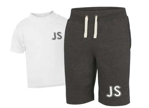 Personalised initials mens shorts & t-shirt set - twinning option - charcoal