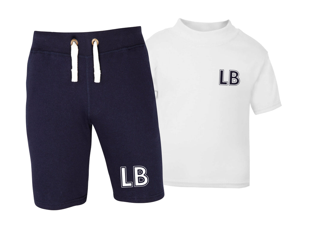 Personalised initials mens shorts & t-shirt set - twinning option - navy