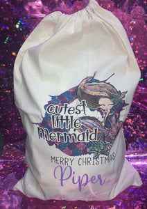 Personalised santa sack - Cutest little mermaid design