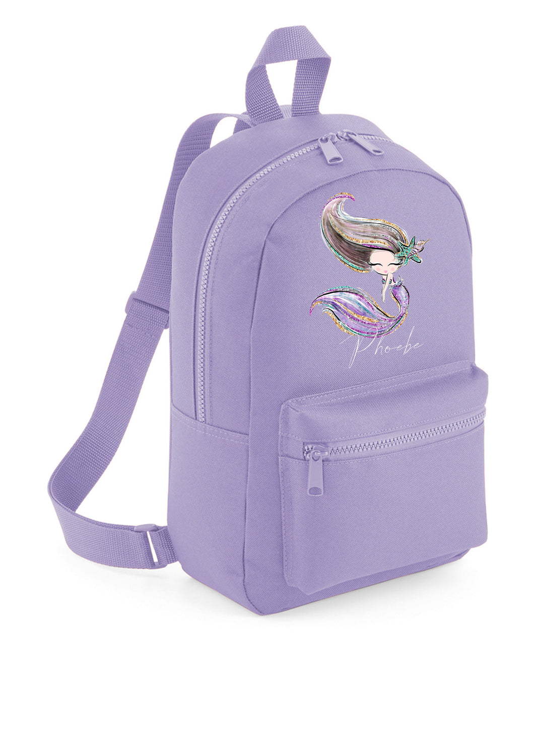 PERSONALISED: your name mini backpack back pack school set gym pe nursery bag - mermaid (purple style) under the sea - 10 colours