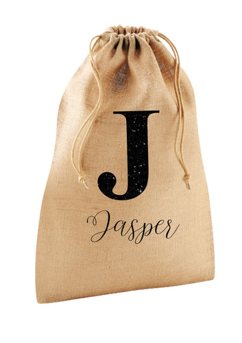 Personalised JUTE santa sack - GLITTER name and initial