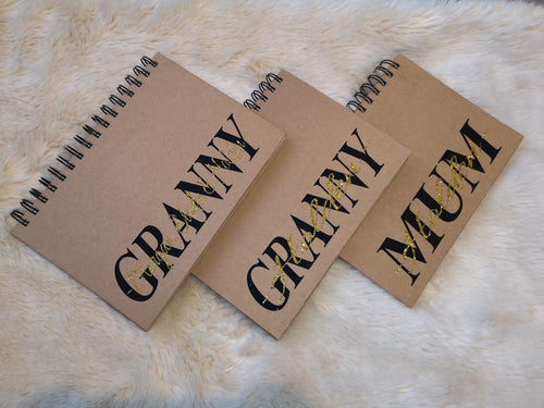 Personalised Mum / Gran / Nanny notebook - glitter kids names