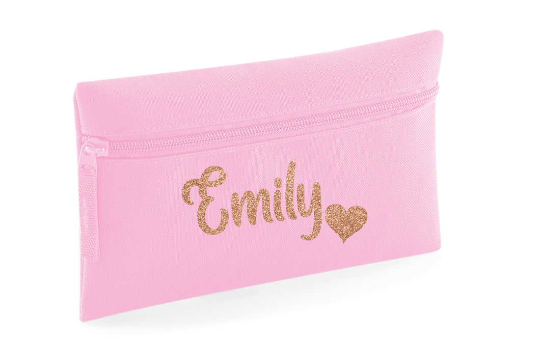 PERSONALISED: your name pencil case school set gym pe nursery - GLITTER heart