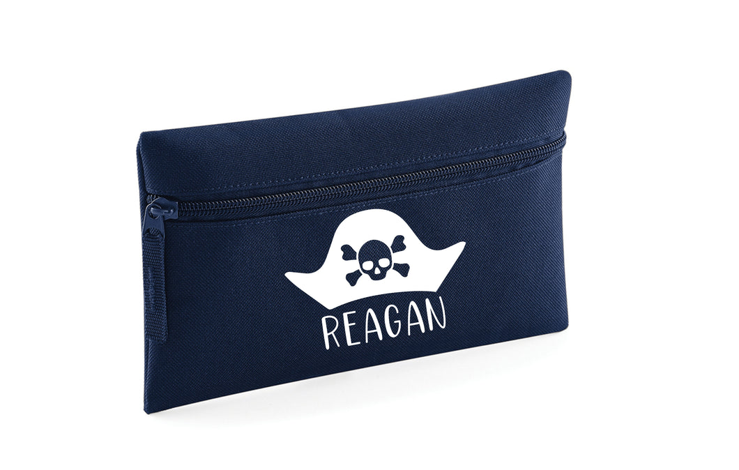 PERSONALISED: your name pencil case school set gym pe nursery - pirate hat skull crossbones jolly roger