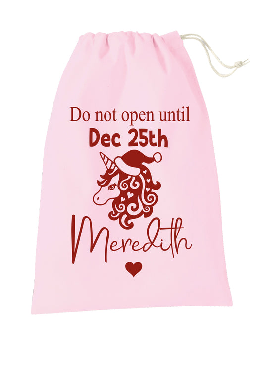 Personalised PINK santa sack - unicorn design