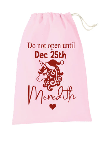 Personalised PINK santa sack - unicorn design