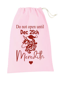 Personalised PINK santa sack - unicorn design