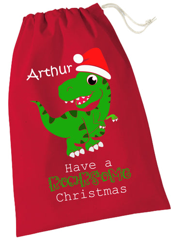 Personalised RED santa sack - dino design