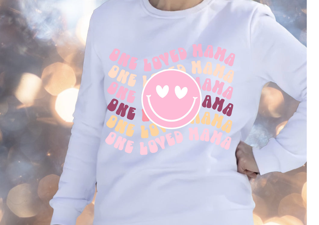 One loved Mama retro smiley face design sweater