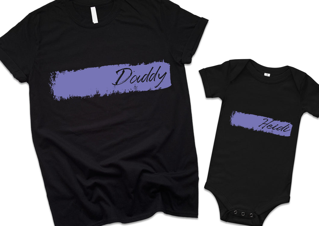 Daddy, kids name personalised twinning father's day tee and baby vest / kids tee set - black