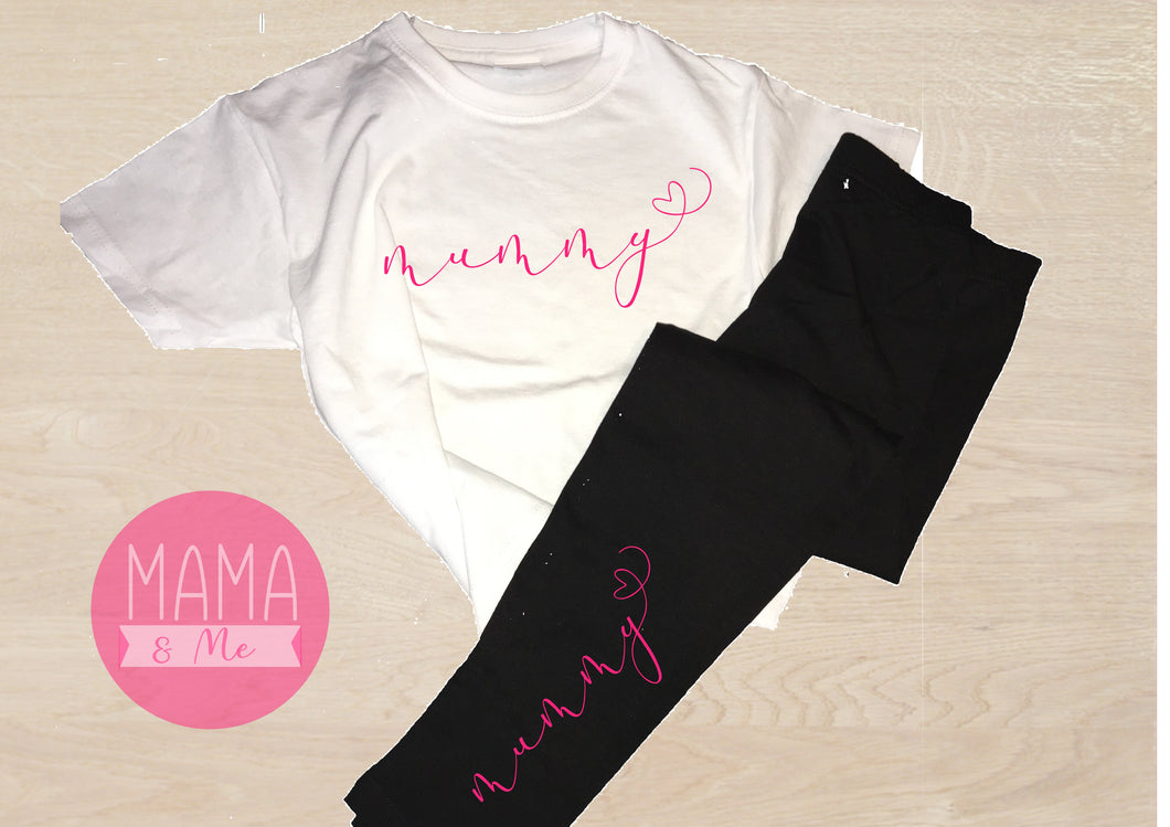 Mummy heart print script legging & t-shirt lounge set