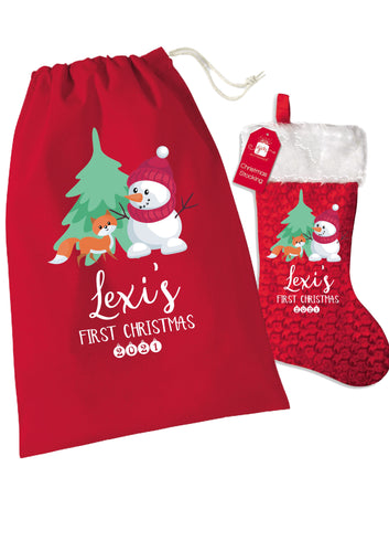 Personalised 1st Christmas stocking & Santa sack set