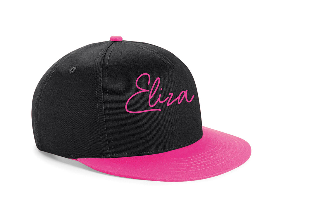 Personalised varsity cap - pink/black your name